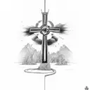 passion cross, road in between, utopia after horizontal cross tattoo design idea