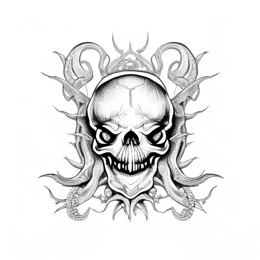 Old Skull octopuss scary tattoo design idea