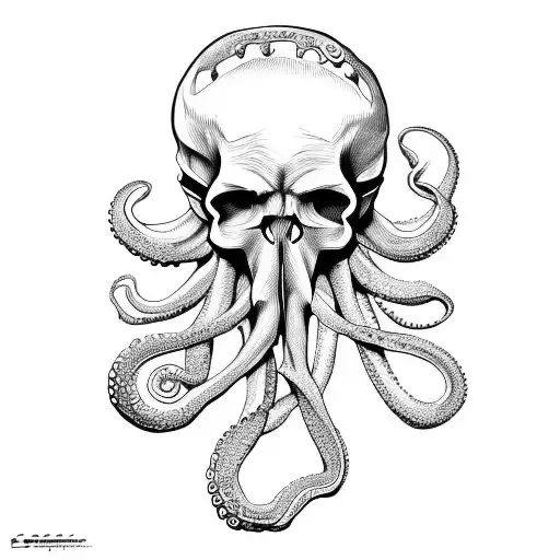 Old Skull octopuss scary tattoo design idea