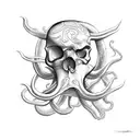 Old Skull octopuss scary tattoo design idea