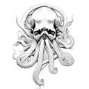 Old Skull octopuss scary tattoo design idea