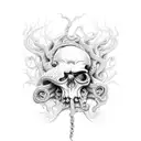 Old cracked withered Skull octopuss diving realistic tattoo design idea
