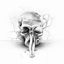Old cracked withered Skull octopuss diving realistic tattoo design idea