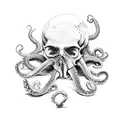 Old cracked withered Skull octopuss diving realistic tattoo design idea
