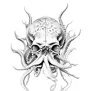 Old cracked withered Skull octopuss diving realistic tattoo design idea