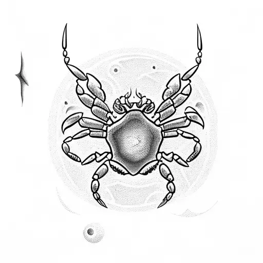 crab with first quarter moon and dripping perls tattoo design idea