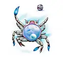 first quarter Moon and crab with pearls and water tattoo design idea