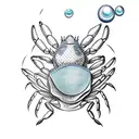 first quarter Moon and crab with pearls and water tattoo design idea