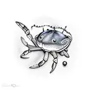 first quarter Moon and crab with pearls and water tattoo design idea