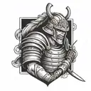 An AFL player in full gear with samurai armor accents tattoo design idea