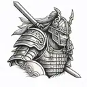 An AFL player in full gear with samurai armor accents tattoo design idea