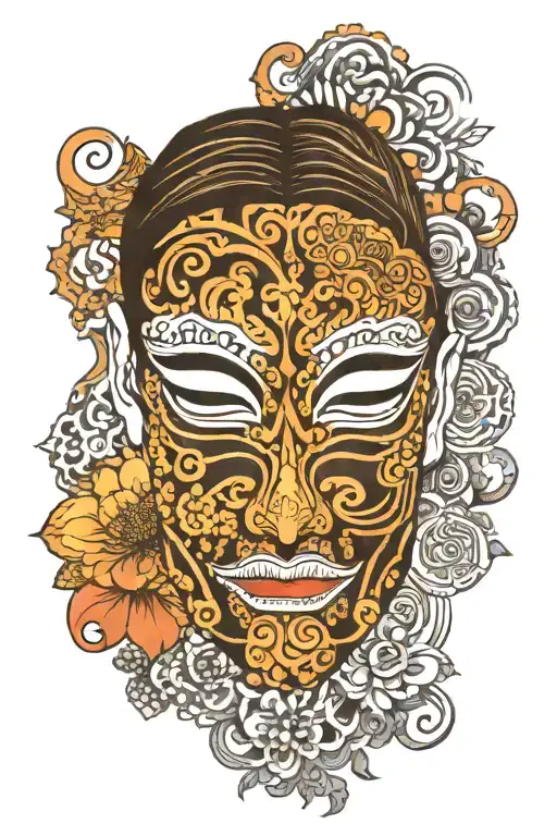 henna mask surrounded tattoo design idea