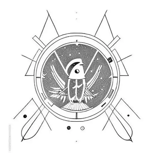 astronaut, eagle, red triangle, life, time, travel  tattoo design idea