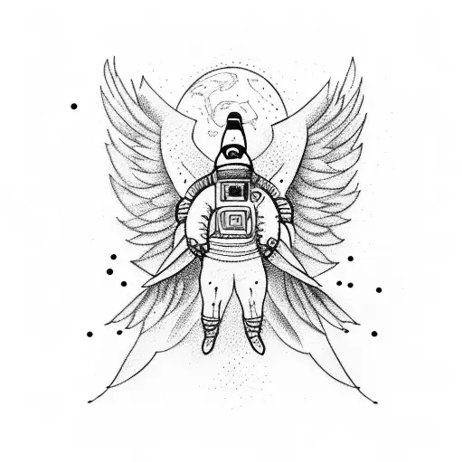 astronaut, eagle, red triangle, life, time, travel  tattoo design idea