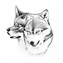 A samurai warrior standing on a mountain peak with a wolf by their side tattoo design idea