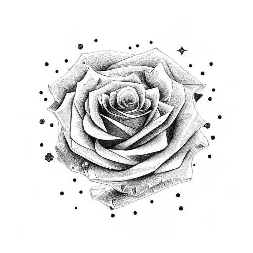 A gun morphing into a blooming rose, with planets and stars in the background tattoo design idea