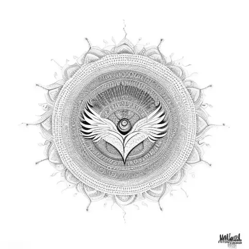 mandala that include the word Hope and a Phoenix bird tattoo design idea