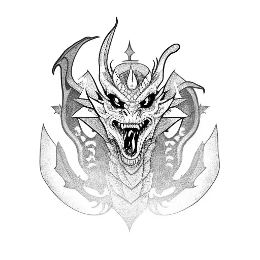 A dragon wearing a theater mask and holding a microphone tattoo design idea