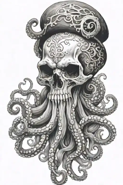 octopus and skull black and white with shading   tattoo design idea