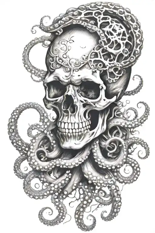 octopus and skull tattoo design idea