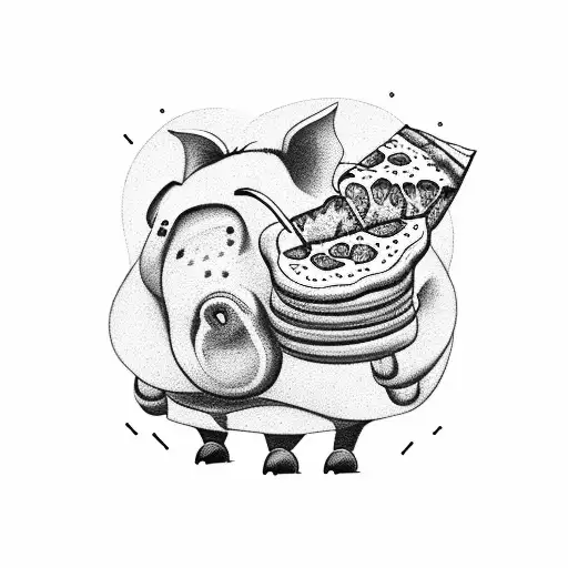 strong big cool pig eating pizza tattoo design idea