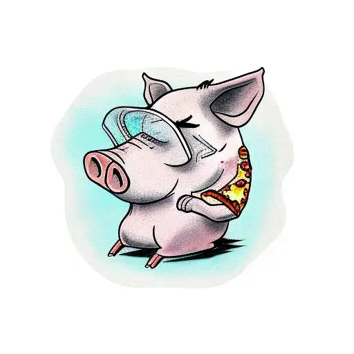 strong big cool pig eating pizza tattoo design idea