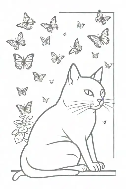 Cat looking at butterflies, but the butterflies are books  tattoo design idea
