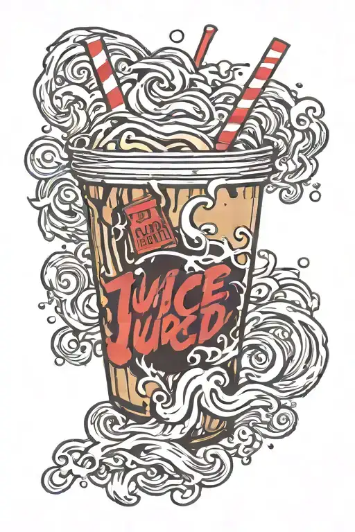 juice wrld juice box on a world with coke coming out of straw tattoo design idea