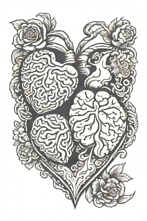 heart and brain vs heart tattoo design idea