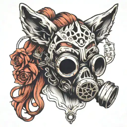 wolf gas mask skull demon girl tattoo design idea