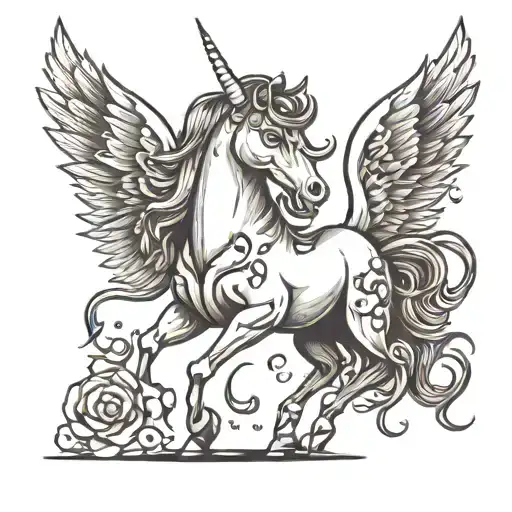 unicorn standing on hind legs  tattoo design idea