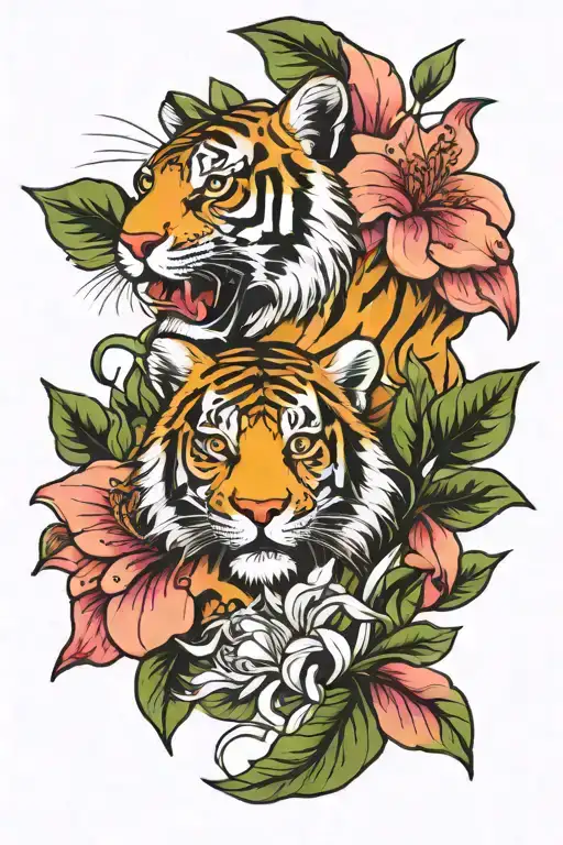 Lilly flower with a tiger  tattoo design idea