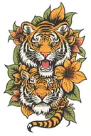 Lilly flower with a tiger  tattoo design idea