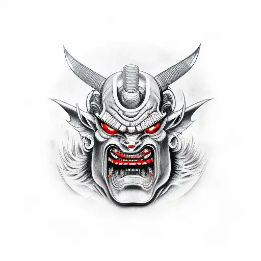 Cyberpunk ONI demon with katana tattoo design idea