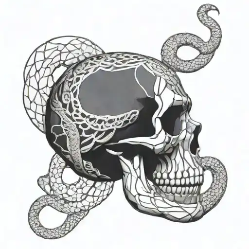 Skull and snake wrapped tattoo design idea