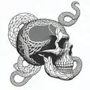 Skull and snake wrapped tattoo design idea