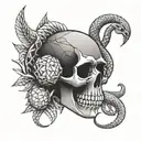 Skull and snake wrapped tattoo design idea