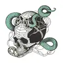 Skull and snake wrapped tattoo design idea