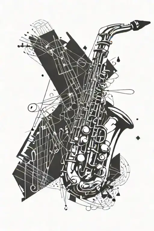 Saxophone with music notes flowing off it  tattoo design idea