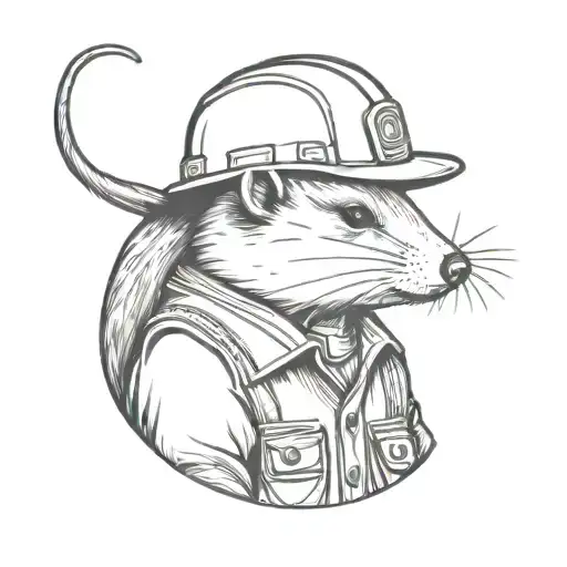landscaper opossum with hard hat & smoking wearing work vest tattoo design idea