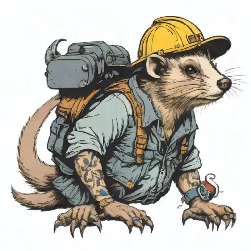 landscaper opossum with hard hat vest smoking tattoo design idea