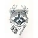 racoon with a hat of a animal skull  tattoo design idea