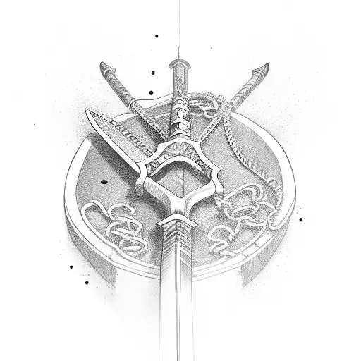A sword chain wrapped around a skateboard deck tattoo design idea