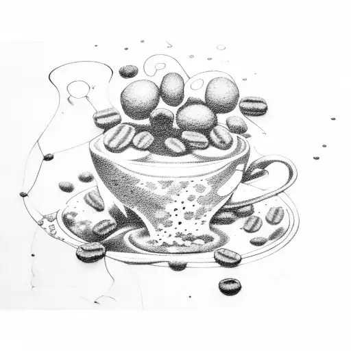 A scientific equation made up of coffee beans and anime symbols tattoo design idea