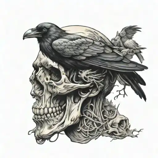 A crow eating Odins brain out of his skull tattoo design idea