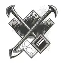 Create a geometric design featuring a pickaxe and shovel intertwined with mountain peaks, symbolizing your love for mining and mountains tattoo design idea