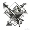 Create a geometric design featuring a pickaxe and shovel intertwined with mountain peaks, symbolizing your love for mining and mountains tattoo design idea