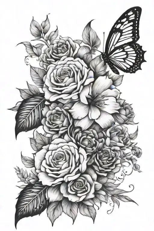 Real flowers with Western ideas mixed black and white arm sleeve very feminine tattoo design idea