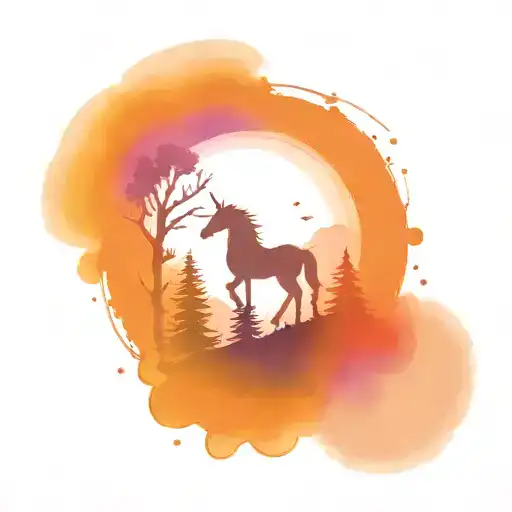 Appalachian Trail symbol and unicorn and trees and mountains tattoo design idea