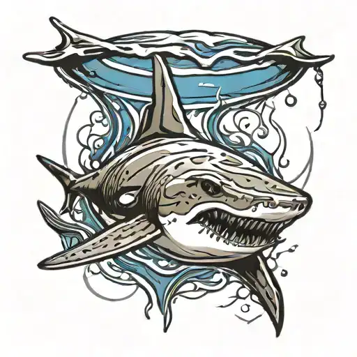 stingray shark emerging through C2 Flag tattoo design idea